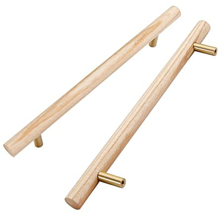 limiao123 Perilla Armario Manijas Madera Natural Tiradores Gabinete Base LatóN Manijas Agarre Perilla Tirón Para Cajones Cocina Muebles Dormitorio 2 Pcs (128mm(5in)