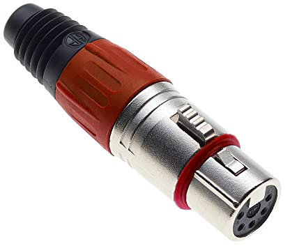 5 Pole XLR Socket, Red - Female Audio Mic Microphone DMX Plug Jack Socket, Nicked-Plated Adapter, Metal Construction Connector With Plastic Housing