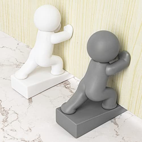 Simpatico fermaporta, confezione da 2 Buddy Door Stop, flessibile ed efficace per tenere aperta la porta (bianco e grigio)