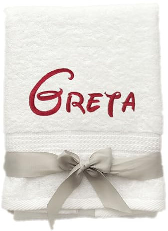 KIDDI-MEDIA Handtuch mit personalisierter Bestickung wie z.B. Name / 100x50cm – in Premium Qualität | 500 g/m² | 100% Baumwolle Frottier (50 x 100 cm, Weiss)