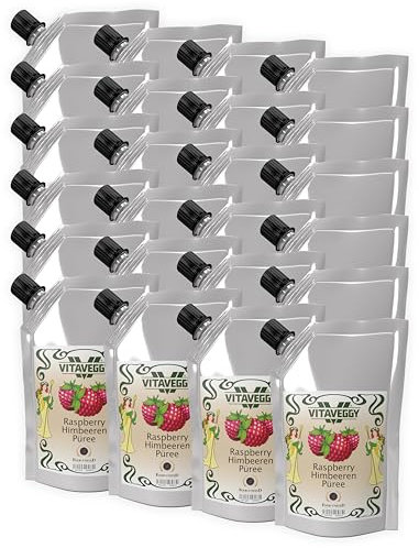VITAVEGGY HIMBEER-FRUCHT-PÜREE 24x 1kg von Food-United raspberry-fruit-puree für Himbeeren-Smoothie-Saft Erdbeer-Himbeer-Sorbet-Cocktail-Shake ohne Aroma- Farb- & Konservierungsmittel (24)