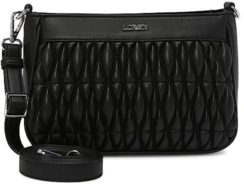 L.CREDI Damen Tasche Rucksack Shopper Umhängetasche Schultertasche Laica Crossbag Kunstleder uni Laica Tasche Damen schwarz