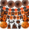 Syoulin-halloween party decoration festival set，decke hängende spiral girlanden kürbis banner deko& paper lantern deko，orange classic halloween indoor/outdoor party dekoration