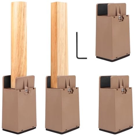 DBREAKS Gambe Rialzi per Mobili, 4Pcs Rialzi di Letto, 100mm Alzate per Mobili Regolabili con Morsetto a Vite, Rialzi per Divano per Impieghi Pesanti, Piedini Regolabili per Mobili (Marrone)
