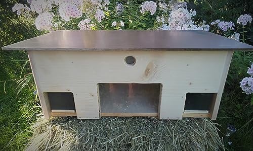 Igelfutterhaus mit Beobachtungsfenster 80cm x 40cm x 32cm Igelhotel 18mm Vollholz Witterungsbeständig Labyrintheingang easytouch-Rattenklappe (Fichte Natur, Mit Beobachtungsfenster und Boden)