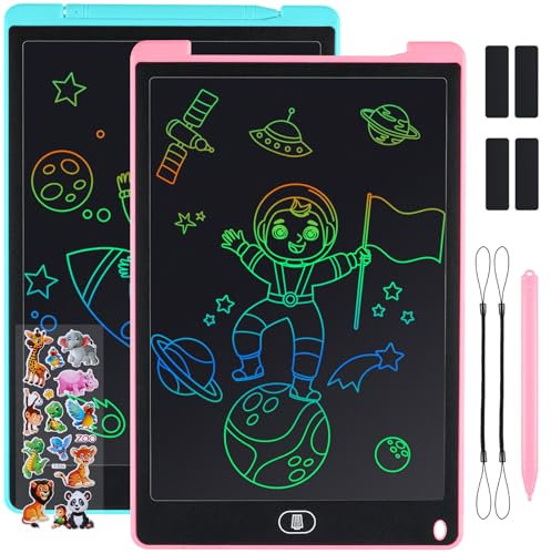 Duemste 2 Pack LCD Writing Tablet 12 inch,LCD Writing Tablet for Kids with Lockable Erase Button,Screen Doodle Pad Drawing Board Learning Educational Toy for 2 3 4 5 6 Year Old Boys Girls,Blue+Pink