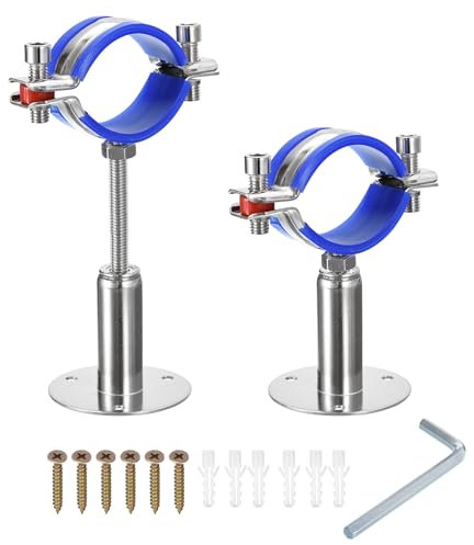 sourcing map 2Pcs Stainless Steel Pipe Supports Wall Mount Ceiling Mount Pipe Bracket Adjustable Clamp Pipe Strap Fit for Dia 48-51mm Pipe Tube