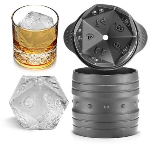 Nax Caki D20 Würfel-Eisform, DND-Gamer-Geschenke für Männer und Frauen, coole Weihnachtsstrumpffüller, Ideen für Erwachsene, TTRGP-Liebhaber, großes Silikon-Zubehör für Cocktails, Bourbon, Whiskey
