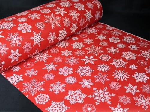 240cm Extrabreit Popeline Baumwolle Stoff 100% Baumwollstoff Stoffe Bastelstoff ÖKO-TEX Ranforce Baumwollstoffe Weihnachten Weihnachtsstoff Schneeflocken (Rot, 50cm)