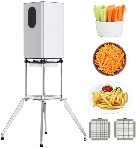 emobwdy Coupe-Frites éLectrique, Coupe-Frites Automatique Vertical, Fabricant De Chips De Frites Commerciales Trancheuse De Pommes Terre éLectrique en Acier Inoxydable avec Lame 9 Et 12,2 Mm,Grey