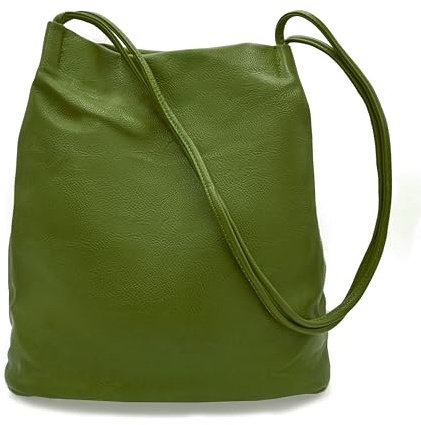 Woodland Leathers Borsa a secchiello da donna in pelle vegana di medie dimensioni, elegante borsa nera con cinghie lunghe, elegante borsa elegante e spaziosa da donna