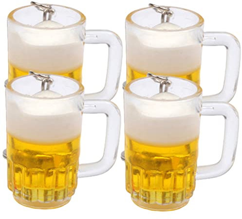 COLLBATH 4 Stück Bierbecher Schlüsselanhänger aus Acryl, Miniatur Deko