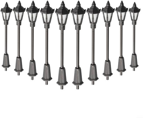 HEIBTENY 10 Stück H0 TT Modell Bahn Lampe Led Leuchte Strassenlampen Straßenlaterne Beleuchtung Park Modelleisenbahn Zug 65–70 Mm (einstellbar)