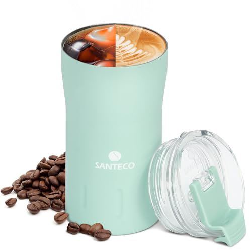 SANTECO Thermo Mug Tasse à café - Mug isotherme en acier inoxydable 350/500ml - Large ouverture pour boire facilement - Étanche - Idéal pour les voyages, le bureau, le sport - SANS BPA