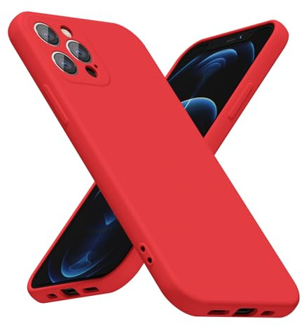 LoeoeL for iPhone 12 Pro Max Phone Case Silicone, Minimalist Ultra Thin Slim Soft Rubber Gel Solid Color Matte TPU Cute Case for Women Men, Girly Plain Aesthetic Design & Camera Cover Protection, Red