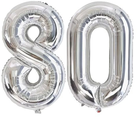 Vthoviwa 32 Zoll Luftballon Zahlen 80 silber, Luftballon 80. Geburtstag Foil Ballon, 0123456789,10-19,20-25,30,40,50,60,70,80,90, Folienballon 80 Party Dekoration