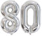 Vthoviwa 32 Zoll Luftballon Zahlen 80 silber, Luftballon 80. Geburtstag Foil Ballon, 0123456789,10-19,20-25,30,40,50,60,70,80,90, Folienballon 80 Party Dekoration