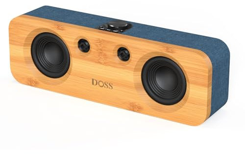 DOSS SoundBox H200 Speaker with 50W Powerful Sound, Booming Bass, Dual DSP Technologies, 35H Playtime, Classic Design with Sustainable Materials, 2.1 Sound Channel Home Speaker for Indoor -Blue