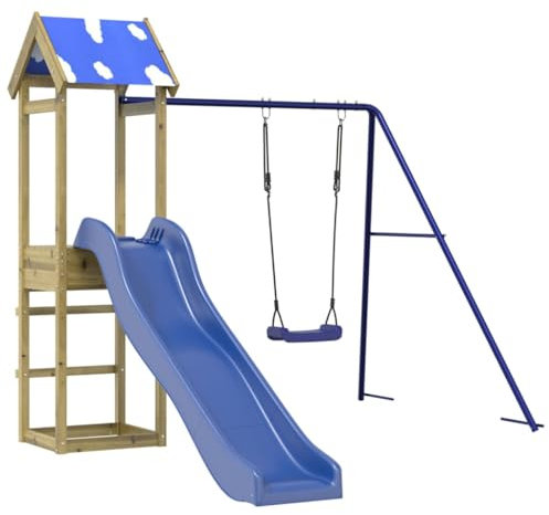 vidaXL Spielturm, Klettergerüst mit Schaukel Rutsche, Kinder Kletterturm Spiel-Zubehör für Garten, Holz Spielplatz Spielhaus, Kiefernholz Imprägniert