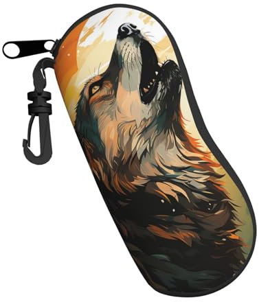 Peiyeety Wolf heult, Nacht, Vollmond, cooles Sonnenbrillen-Softcase für Damen und Herren, Brillenetui mit Reißverschluss, weiche Brillen-Sicherheitstasche mit Clip