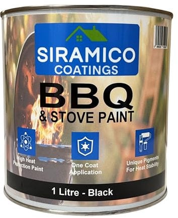 SIRAMICO COATINGS BBQ & Stove Paint - High Temperature Paint 1000°c (Black, 1 Litre)