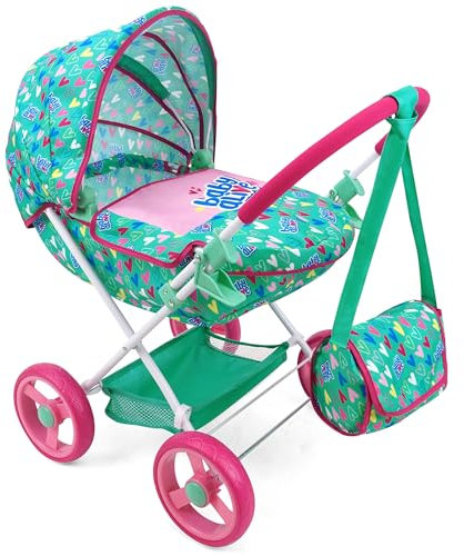 509 Crew Baby Alive: Deluxe Classic Puppenwagen - Grün, Rosa, Herzen - Zubehör für Puppen bis 45,7 cm, passende Umhängetasche, faltbar, Aufbewahrung, Kinderspielzeug, Alter 3+