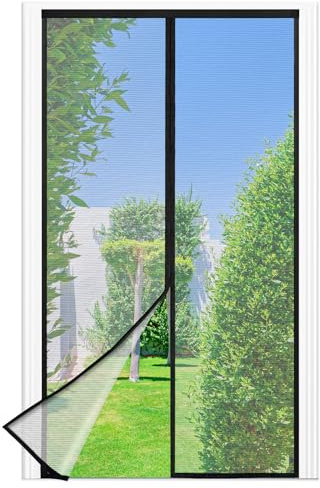 Mosquitera Puerta Magnetica - 95 x 210 CM - Negro, Mosquiteras para Puertas, Cierre Magnético de Arriba a Abajo, Automáticamente,Mantiene el Aire Fresco