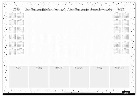 Timr Schreibtischunterlage mit 2 Jahres-Kalender 2025-2026 I DIN A2 I aus Papier zum Abreißen I Dots I Kalendarium I Organizer I tr300