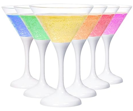 DPWELL 6 pcs Cocktail Glasses Light Up Cups LED Glowing Wine Glasses Liquid Activated Martini Glasses Reusable for Hot Tub, Party, Business Activities, Birthday, Club, Bars