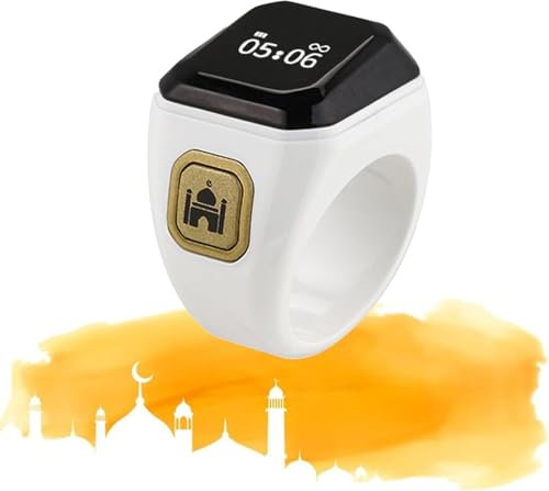 KEWAYO Tasbih Gebetszähler 22 mm, Gebetszähler Smart Tally Ringe, wiederaufladbar, Tasbih Tally Clicker, Zähler Finger Erinnerung mit OLED-Display (weiß)