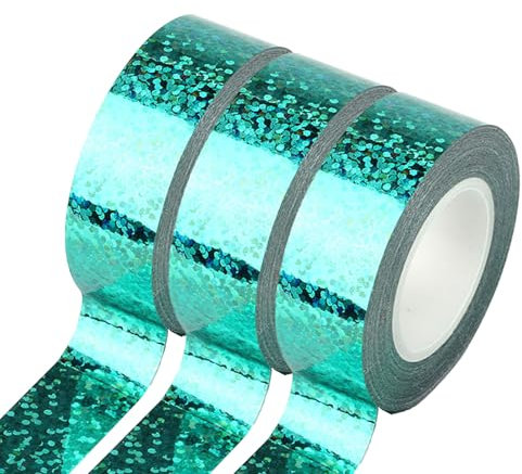 Aoktorkit 3 rotoli di nastro adesivo Washi olografico glitterato, 15 mm x 5 m, nastro adesivo decorativo per laser, nastro adesivo per fai da te e artigianato, colore: verde erba