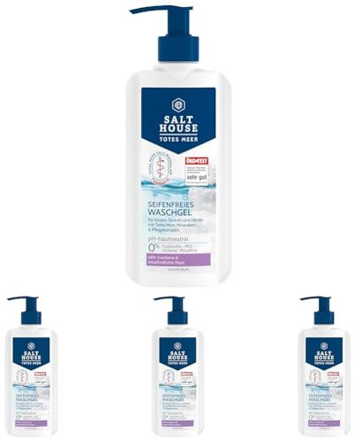 Salthouse Totes Meer Therapie Seifenfreies Waschgel, mit Jojobaöl und Urea, für Körper, Gesicht & Hände, 250ml (Packung mit 4)