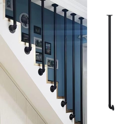 treppengeländer Anpassbare Treppengeländer für ebene/schräge Treppen, Eisengeländerstäbe für Treppen mit Schrauben, Balustradensäule zur Absturzsicherung für Dachboden(Black,180cm/70.9in/5.9ft)