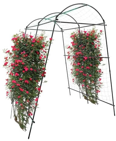 2,3M Garten Rankgitter mit Ranknetz für Kletterpflanzen, Rosenbogen Rankgitter Rosenhilfe aus Stahl Rankbogen Torbogen für Gemüse, Obst, Blumen Wetterfest