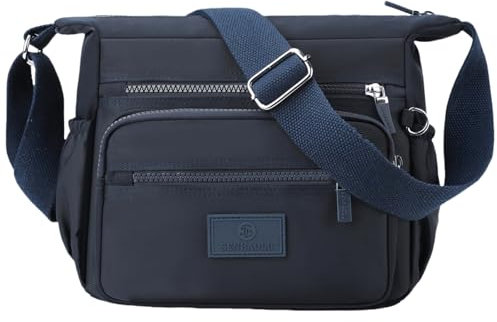 FAVORTALK Leichte Wasserdicht Handtasche Damen Mittelgroß - Crossbody Bag mit Schultergurt Nylon Umhängetasche Multi Pocket Handtaschen Schultertasche Dunkelblau - B39419