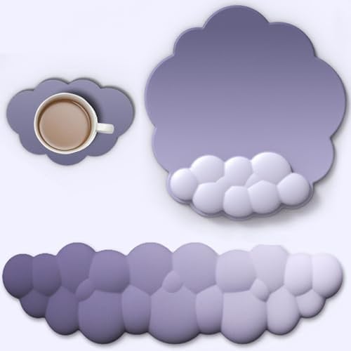 Duscdesp 2 Stück Wolk Handballenauflage Tastatur mit Handauflage Maus Set, Ergonomische Weich Memory Schaum Rutschfest Handgelenkauflage Mauspad für Büro Gaming Computer Laptop (Lila)