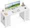 Coleshome Bureau avec 8 Tiroirs en Tissu, 140x48cm Bureau Blanc avec Rangement Table d'ordinateur avec Casque, Table Informatique pour Salon Domicile