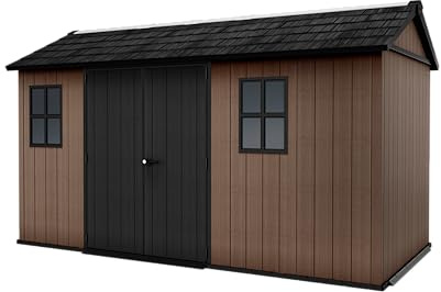 Keter Gartenhaus Newton 7513/1375, Naturholzoptik, Türen und Fenster, schwenkbar, 7,8 m², 230 x 413 x 246 H cm