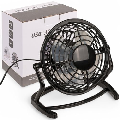MIJOMA Tischventilator mit USB-Anschluss – kompakter Mini-Ventilator für Büro & Zuhause, geräuscharm & energieeffizient, 15 x 14,5 cm (Schwarz)