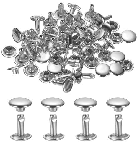 sourcing map 120Set Leather Rivets, 9mm Double Cap Rivet Tubular Metal Studs Repairs Decoration Craft Accessories for Repair Decorate Leather Craft Belt Bag Shoes Purse Belts, Silver