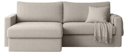 FARO MINI Ecksofa mit Schlaffunktion & Stauraum – Kompaktes Schlafsofa mit HR-Kaltschaum & Wellenfederung – Leichter Aufbau – moderner Faro Stoff – 224×140 cm (Hellgrau, Links)