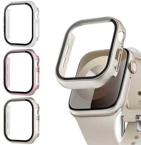 Lovmunia 3-Stück Schutzhülle mit Displayschutzfolie Kompatibel mit Apple Watch 10 42mm, Neu Aufgerüstetes Rundum Hard PC Gehäuse Eingebaut Kratzfest Gehärtetes Glas Schutzfolie für iWatch 10 42 mm