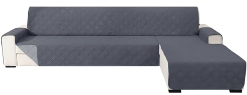 Ystyle Sofa Überzug L Form 2 Sitzer Reversibel, Sofaschoner Waschbar, Couch Bezug Mit Armlehne, Sofabezug Für Katze Hunde, Ecksofa Bezug Rechts/Links (210cm, Dunkelgrau + Hellgrau)
