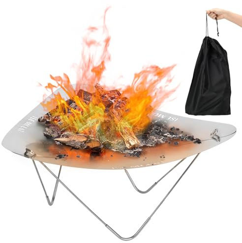 Foyer portable en acier inoxydable – Brasero de table pliable léger avec sac de transport – pour camping, terrasse, jardin et feu de camp en plein air, longueur latérale 48 cm