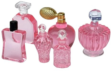 AMSLSIU 1 12 for Dollhouse Miniature Perfume Bottles Set with Tray Elegant Bathroom Accs, 6 Pcs Pink Red