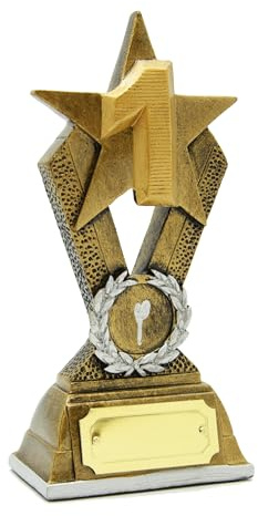 SilverTrophy: 1st Place Gold Star Trophäe, Champion, Gewinner, Erster Preisträger, Goldmedaille, Nummer 1, Firmengeschenk, erschwingliche Figur, Gravurplatte, Sportpreis, Schule, Kindergeschenk, 18 cm