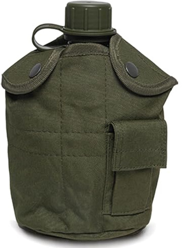 Wasserfeldflasche, tragbar, auslaufsicher, 1 l, Aluminium-Feldflasche mit PE-Deckel und Oxford-Tasche, Mehrzweck-Wasserflasche für Camping, Wandern, Bergsteigen, Outdoor, flache Wasserflasche, Wa