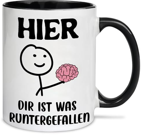 Tasse mit Spruch lustig - HIER DIR IST WAS RUNTERGEFALLEN Idee Kaffeetassen Sarkasmus schwarzer Humor - Geschenk für männer frauen Arbeit & Büro