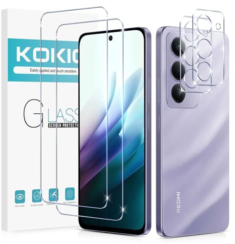 Kokio Verre Trempé pour Xiaomi Redmi 15 5G, 2 Pièces Protection écran Film et 2 Pièces Caméra Arrière Protecteur, Anti-Rayures Vitre Protection, 9H Dureté, Sans Bulles, HD Transparent