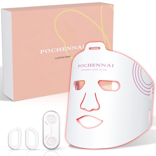 POCHENNAI LED Gesichtsmaske – Rotlicht & Nahinfrarot, Flexibles Silikon, Einfache Bedienung, Home-Use (Weiß)